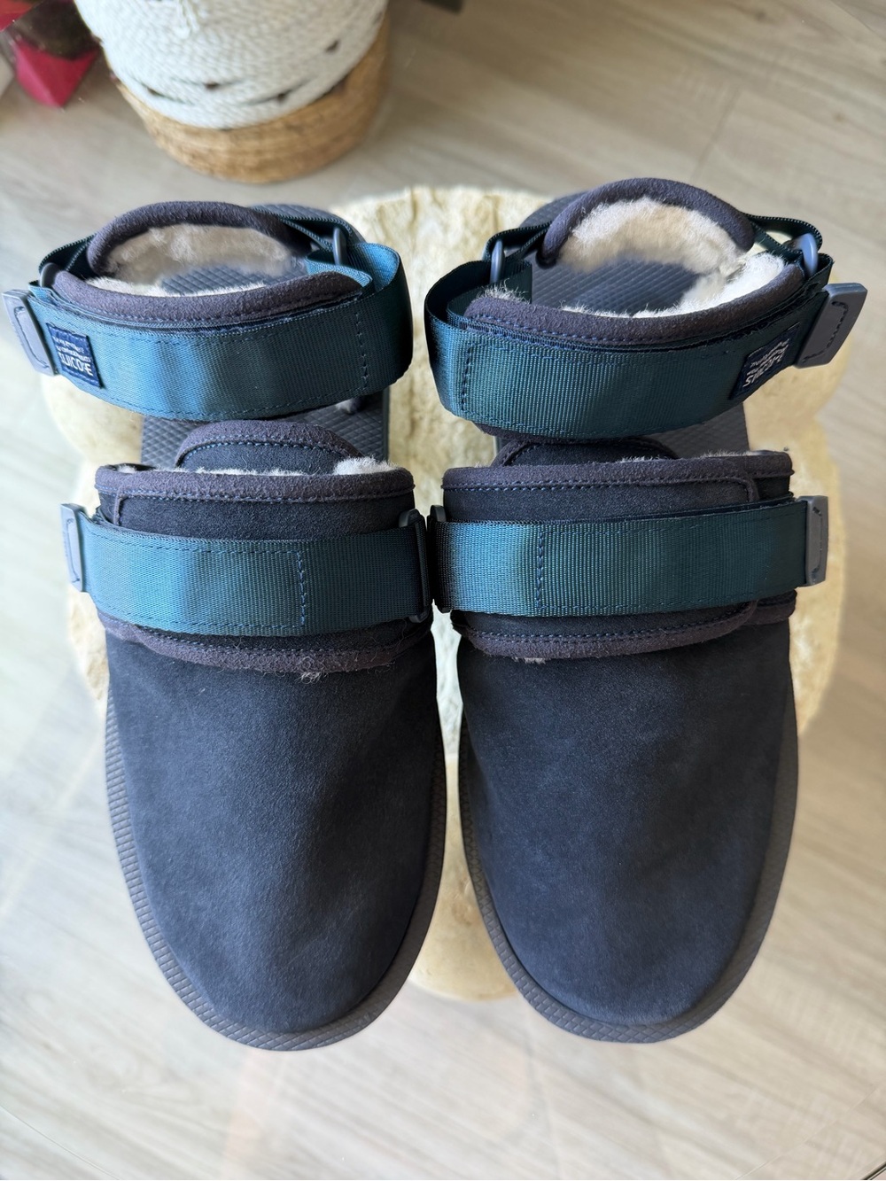 SUICOKE Suede Fur Lined Sandals Navy Men’s US 11 EU 44